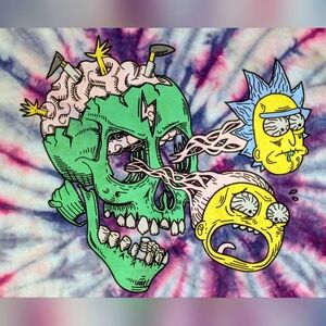 💀Rick and Morty Tie Dye Skull Tee trippy zombie neon large graphic unisex teen